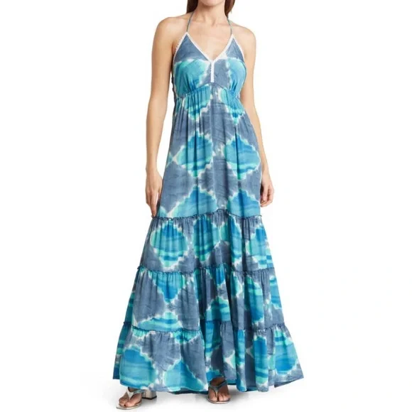knee length dresses for ladies Raga Teal Floral Maxi Dress, Medium – Haberdashery Resale Clothing Co main image 0